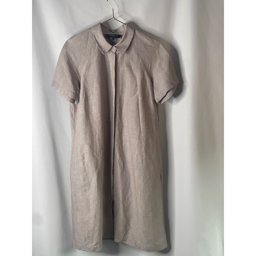 Lafayette 148 New York Linen Viscose Shirt Dress Taupe Petite P Short Sleeve